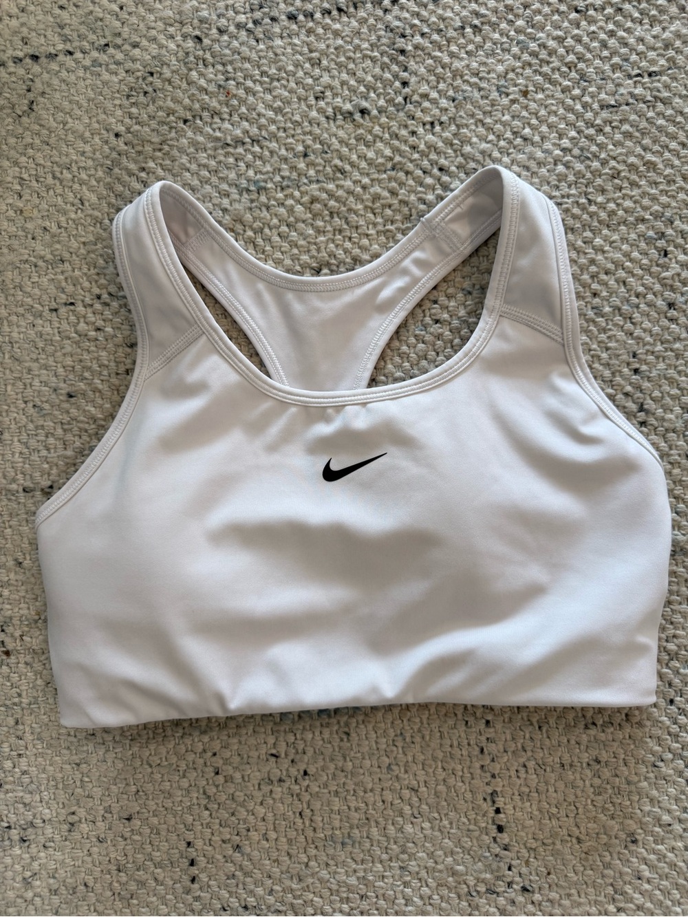 Nike White Racerback Sports Bra with Black Swoosh